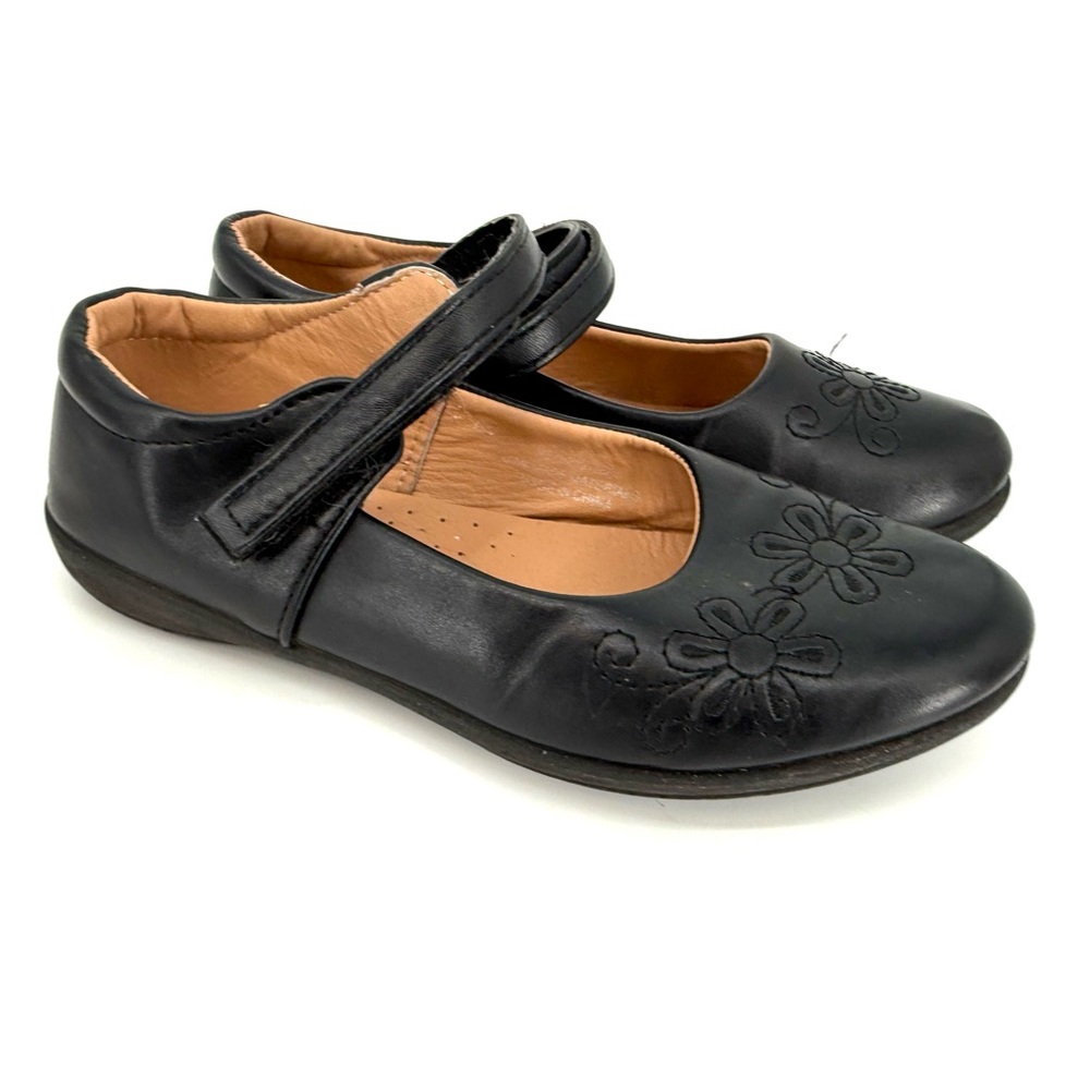 Black Mary Jane Shoes with Floral Design